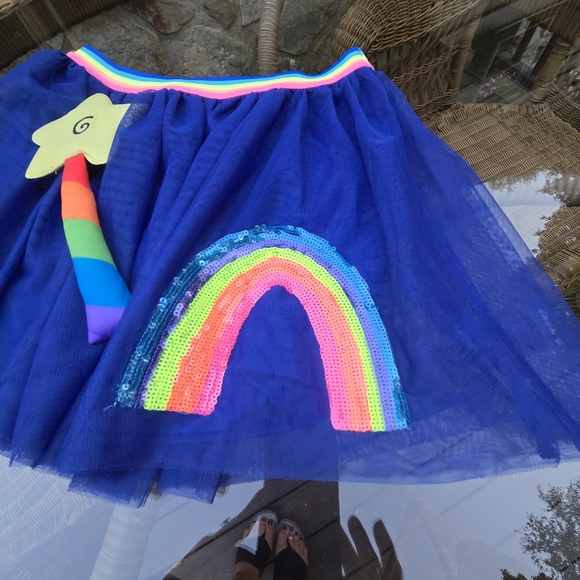 Girls Blue Tutu with Sequin Rainbow- Rainbow Magic Wand, Headband, and Sash - Picture 2 of 9